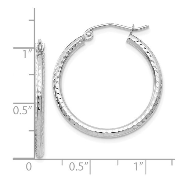 14K White Gold 25mm Diamond Cut Hoop Earring Image 3 JF Jones Jewelers Webster, NY