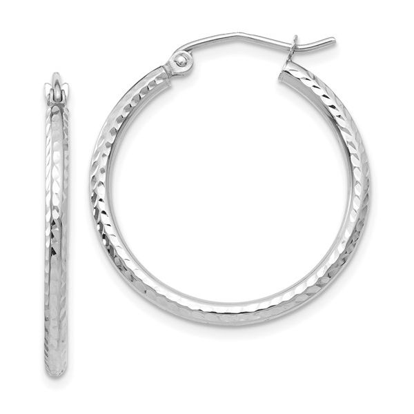 14K White Gold 25mm Diamond Cut Hoop Earring JF Jones Jewelers Webster, NY