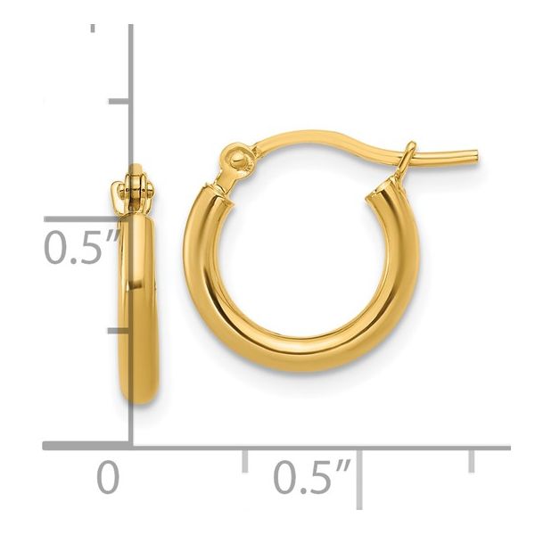 14K Yellow Gold 12mm Polished Hoop Earring Image 3 JF Jones Jewelers Webster, NY