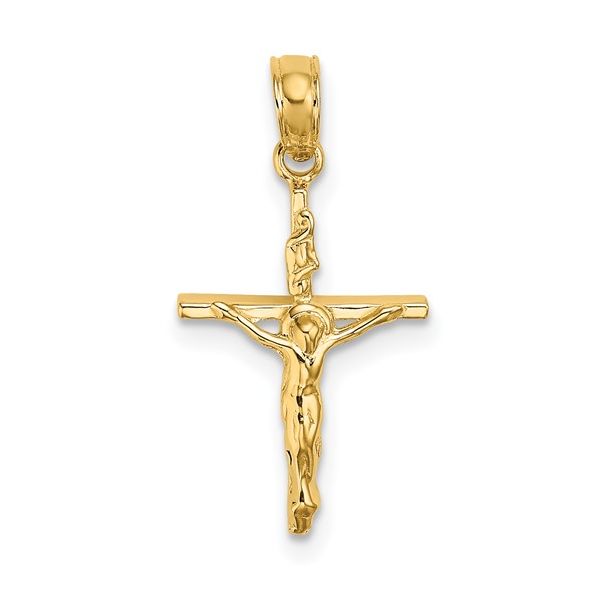14K Yellow Gold Small INRI Crucifix Pendant JF Jones Jewelers Rochester, NY