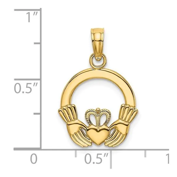14K Yellow Gold Medium Irish Claddagh Circle Charm Image 3 JF Jones Jewelers Rochester, NY