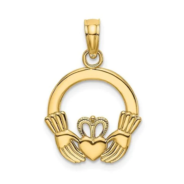 14K Yellow Gold Medium Irish Claddagh Circle Charm JF Jones Jewelers Rochester, NY