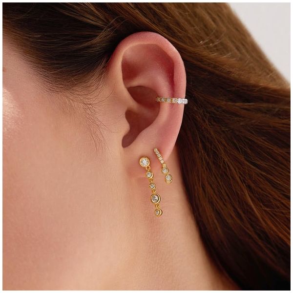 Gold Plated Silver Bezel Drop Earrings Image 2 JF Jones Jewelers Rochester, NY