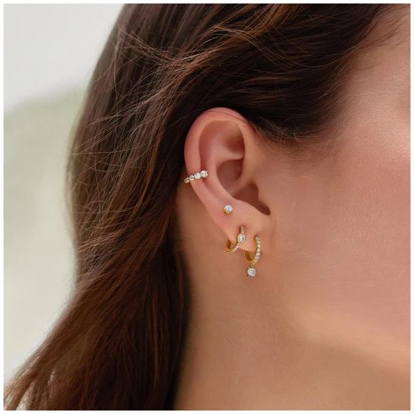 Gold Plated Silver 8.5mm Huggie Hoop Dangle Earrings JF Jones Jewelers Rochester, NY