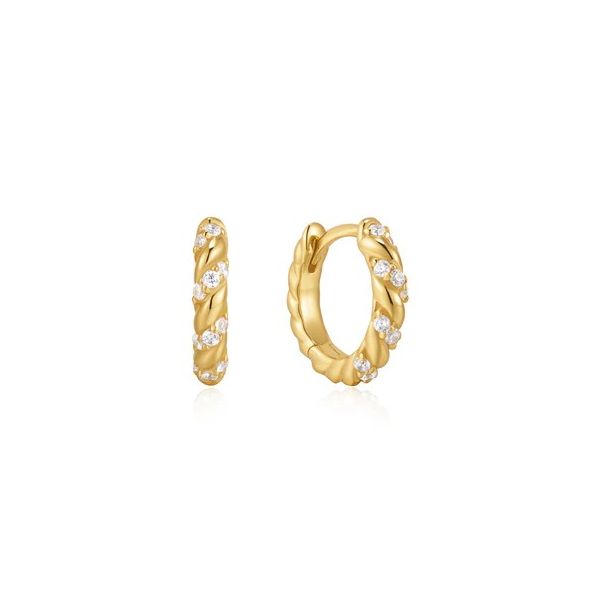 Gold Plated Silver 8.5mm Twisted Huggie Hoop Earrings JF Jones Jewelers Rochester, NY