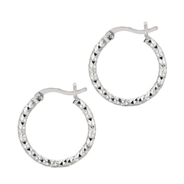 Silver 2x15mm Diamond Cut Hoop Earrings JF Jones Jewelers Webster, NY