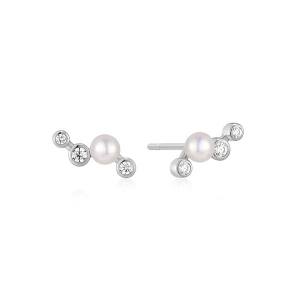 Silver Pearl Climber Stud Earrings JF Jones Jewelers Webster, NY