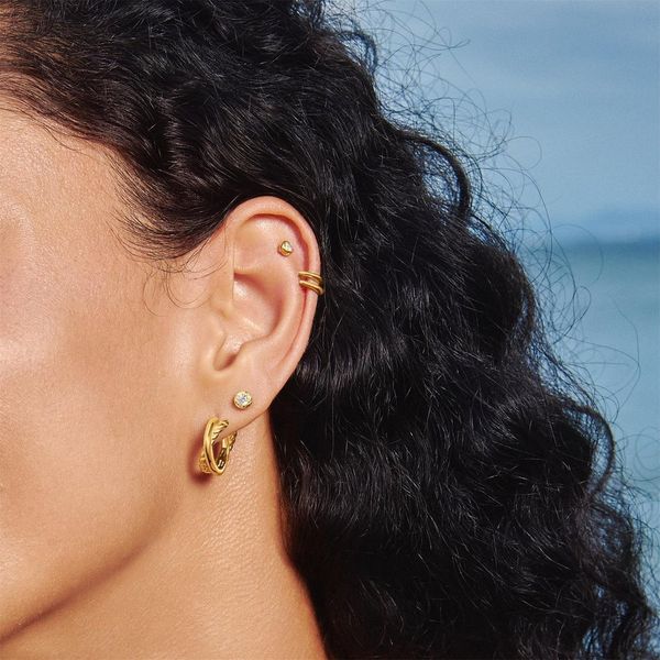 Gold Plated Bezel Set Stud Earrings Image 2 JF Jones Jewelers Webster, NY
