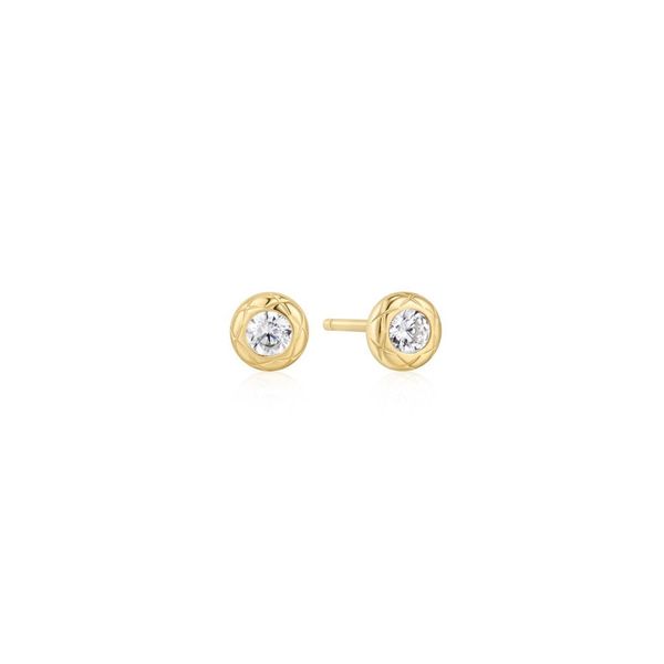 Gold Plated Bezel Set Stud Earrings JF Jones Jewelers Webster, NY