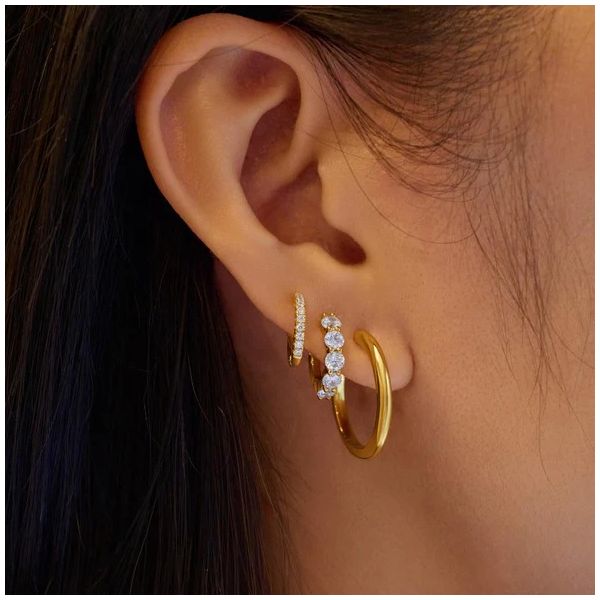 Gold Plated Silver 8.5mm Huggie Hoop Earrings Image 2 JF Jones Jewelers Webster, NY