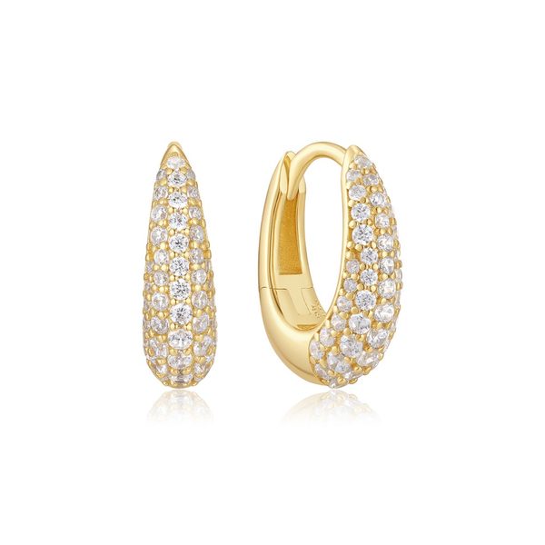 Gold Plated CZ Pave Huggie Hoop Earrings JF Jones Jewelers Webster, NY