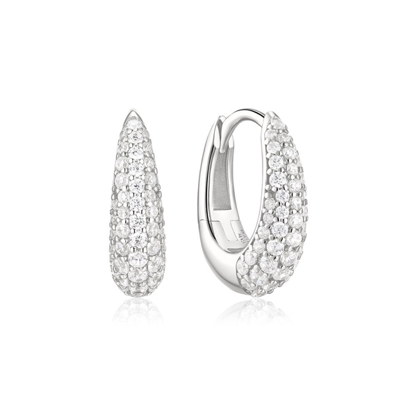 Silver CZ Pave Huggie Hoop Earrings JF Jones Jewelers Webster, NY