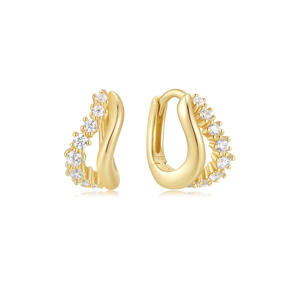 Gold Plated CZ Wave Huggie Hoop Earrings JF Jones Jewelers Webster, NY