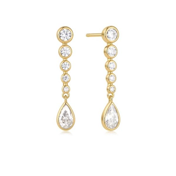 Gold Plated Silver CZ Bezel Drop Earrings JF Jones Jewelers Webster, NY