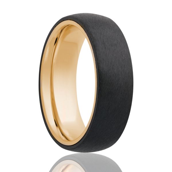 Zirconium 7mm Domed Satin And 14K Yellow Gold Interior Mens Wedding Band JF Jones Jewelers Rochester, NY
