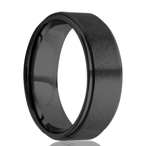 Zirconium 8mm Flat Step Edge Satin Mens Wedding Band JF Jones Jewelers Rochester, NY