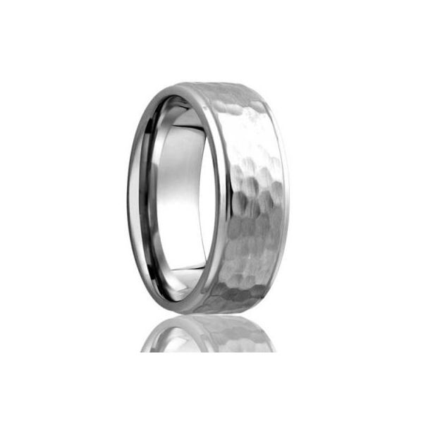 Cobalt 7mm Flat Satin Step Edge Satin Hammered Mens Wedding Band JF Jones Jewelers Webster, NY