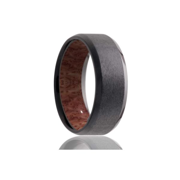Zirconium 7mm Beveled Edge Satin With Sand Interior Mens Wedding Band JF Jones Jewelers Rochester, NY