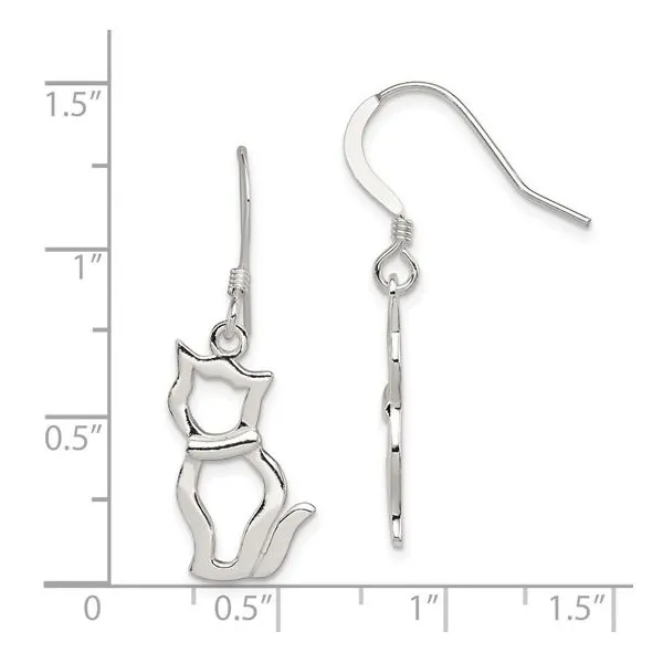 Sterling Silver Cat Dangle Earrings Image 4 JF Jones Jewelers Rochester, NY