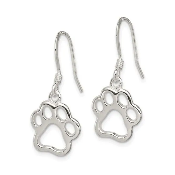 Sterling Silver Paw Print Dangle Earrings Image 2 JF Jones Jewelers Rochester, NY