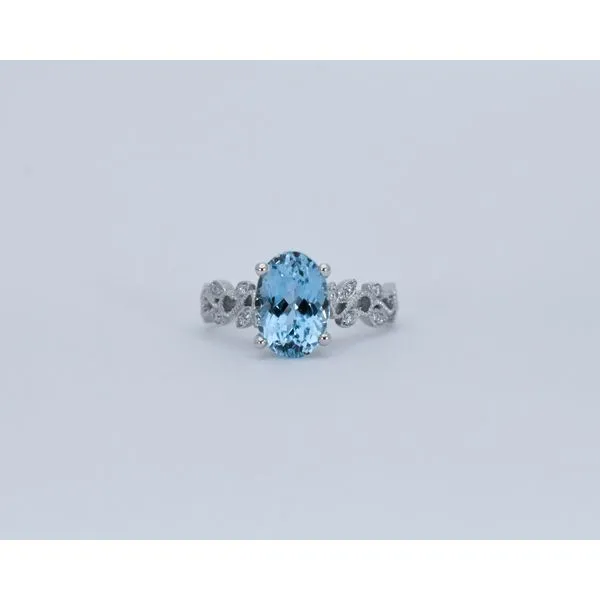 14K White Gold Aquamarine & Diamond Ring J. Garett Jewelers Wilmington, NC