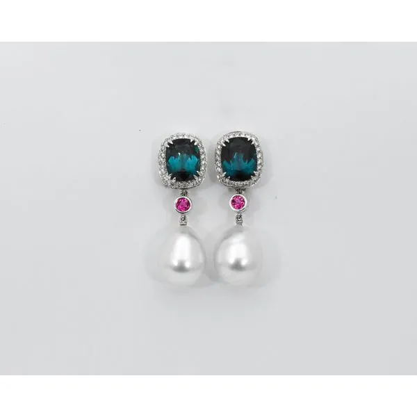 Platinum Tourmaline Diamond & Pearl Earrings J. Garett Jewelers Wilmington, NC