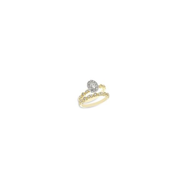 14kt Yellow Gold 1ct Oval Halo Diamond Bridal Set J. Howard Jewelers Bedford, IN