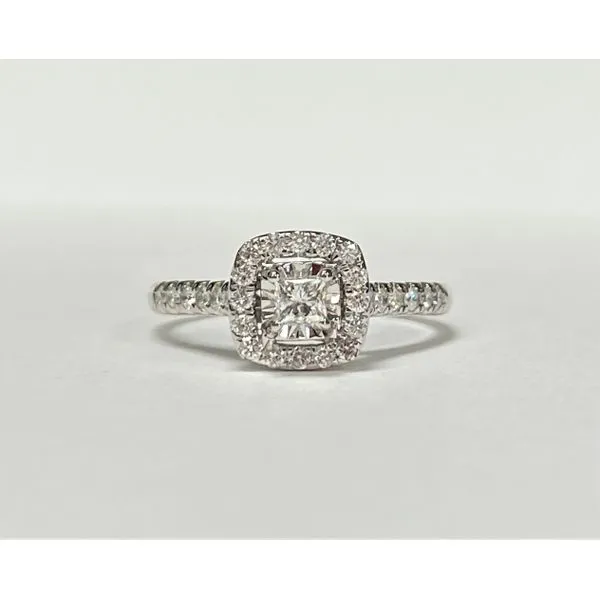 14kt White Gold 1/2tw Princess Center Halo Diamond Engagement Ring J. Howard Jewelers Bedford, IN