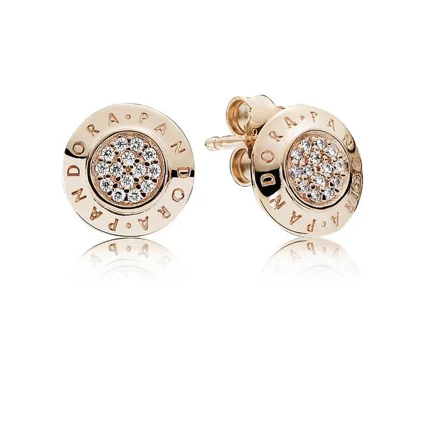 Pandora Sparkling Logo Stud Earrings J. Howard Jewelers Bedford, IN