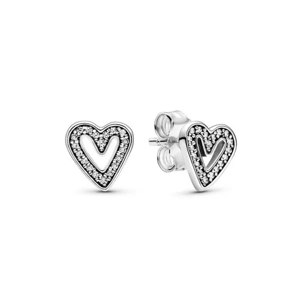 Pandora Sparkling Freehand Heart Stud Earrings J. Howard Jewelers Bedford, IN