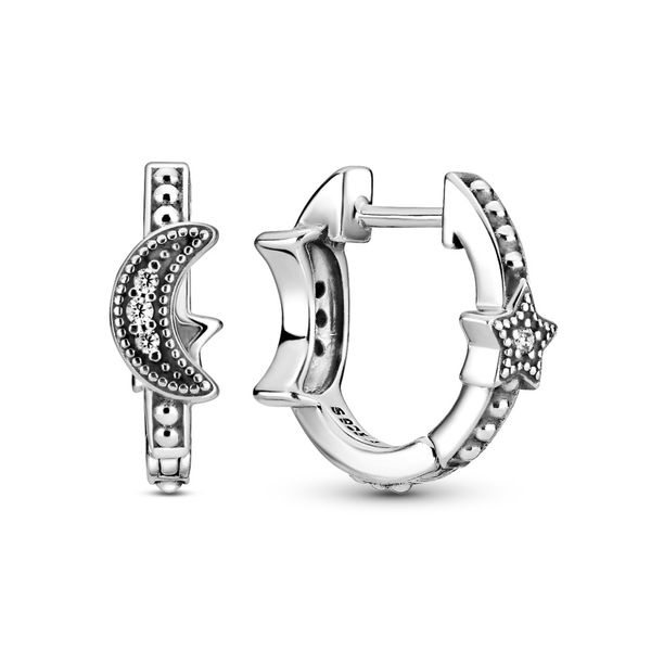 Pandora Crescent Moon and Star Hoop Earrings J. Howard Jewelers Bedford, IN