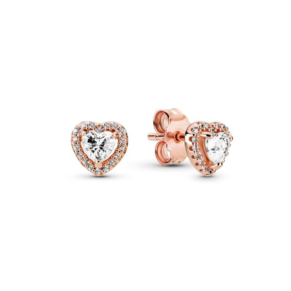 Pandora Rose Sparkling Elevated Heart Stud Earrings J. Howard Jewelers Bedford, IN