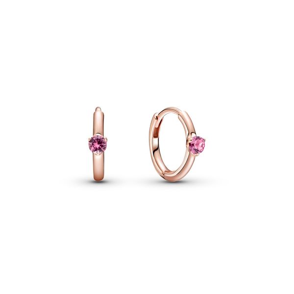 PANDORA Rose hoop earrings with phlox pink crystal J. Howard Jewelers Bedford, IN