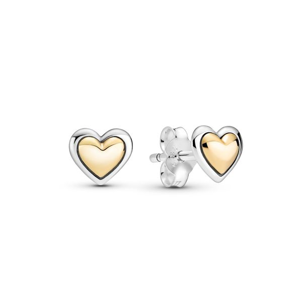 Pandora Heart SS and 14k Gold Stud Earrings J. Howard Jewelers Bedford, IN