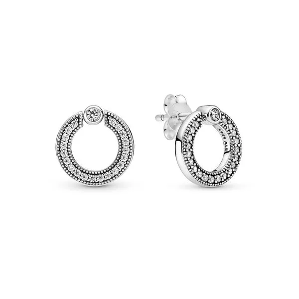 PANDORA Pave & Logo Circle Reversible Stud Earrings J. Howard Jewelers Bedford, IN