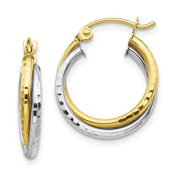 10kt Two Tone Diamond Cut Hoop Earrings J. Howard Jewelers Bedford, IN