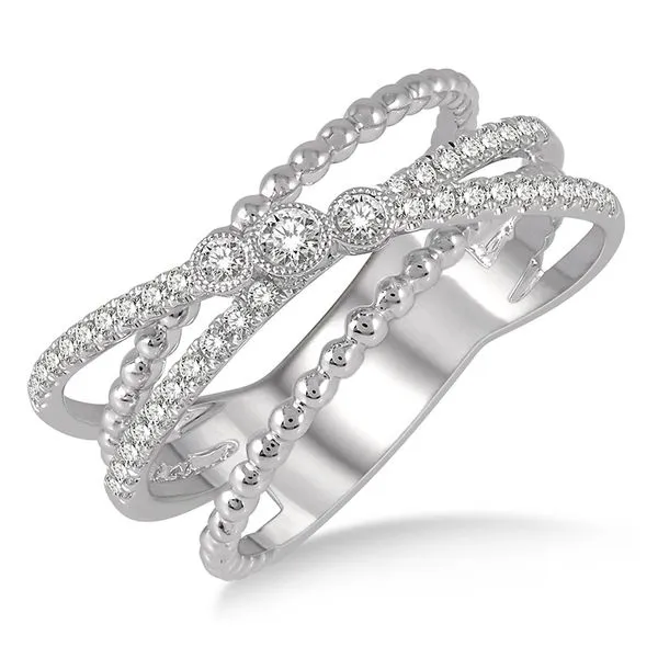 Women's 14K White Gold Milgrain Crossover Diamond Fashion Ring Jim Kryshak Jewelers Wausau, WI