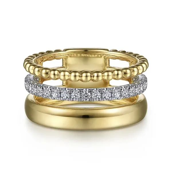 Gabriel & Co. 14K Yellow & White Gold Beaded Stackable Diamond Fashion Ring Jim Kryshak Jewelers Wausau, WI