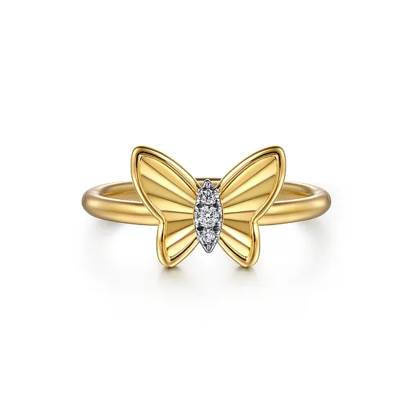 Gabriel & Co. 14K Yellow Gold Butterfly Diamond Fashion Ring Jim Kryshak Jewelers Wausau, WI