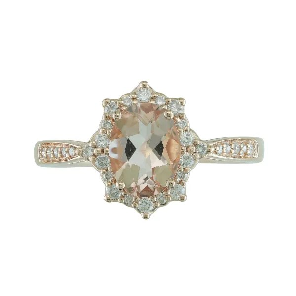 14K Rose Morganite and Diamond Halo Ring Jim Kryshak Jewelers Wausau, WI