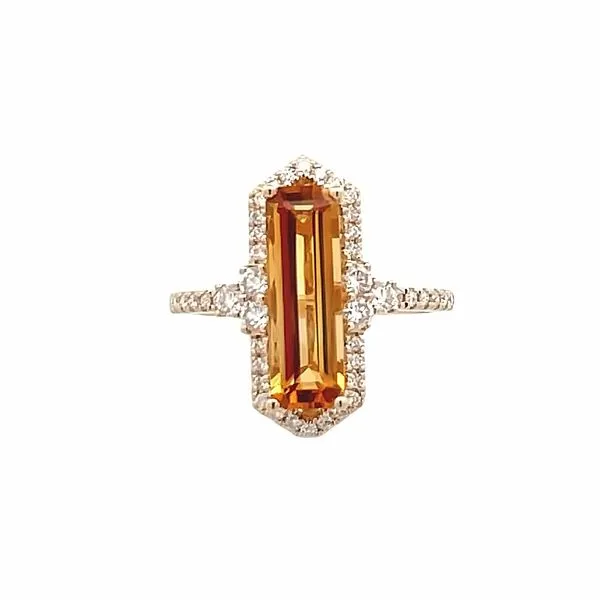 14K Yellow Citrine and Diamond Halo Ring Jim Kryshak Jewelers Wausau, WI