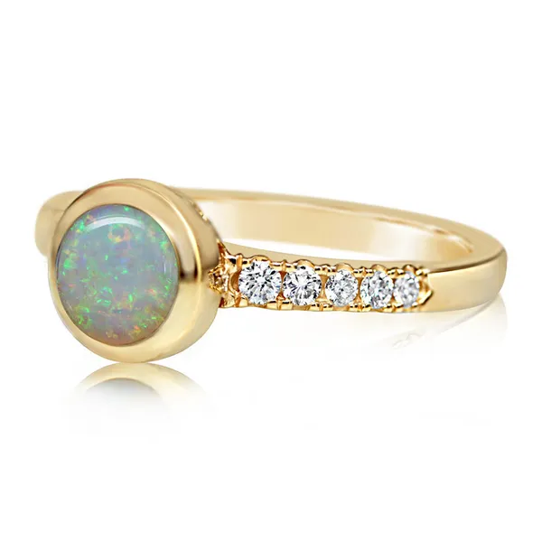 14K Yellow Opal and Diamond Bezel Ring Jim Kryshak Jewelers Wausau, WI