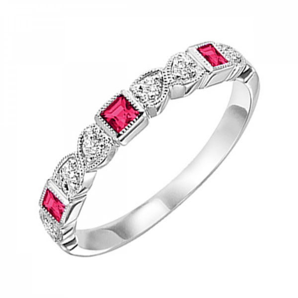 10Kt White Gold Ruby and Diamond Stackable Ring Jim Kryshak Jewelers Wausau, WI
