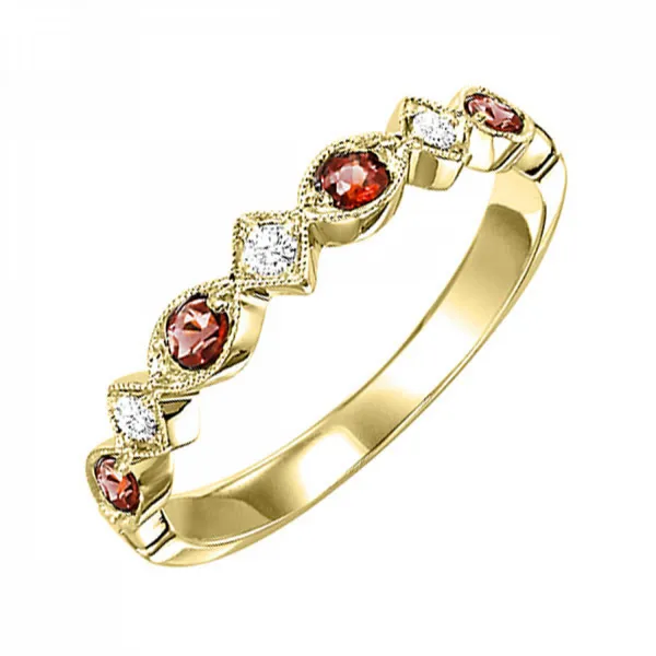 10K Yellow Gold Garnet and Diamond Stackable Ring Jim Kryshak Jewelers Wausau, WI