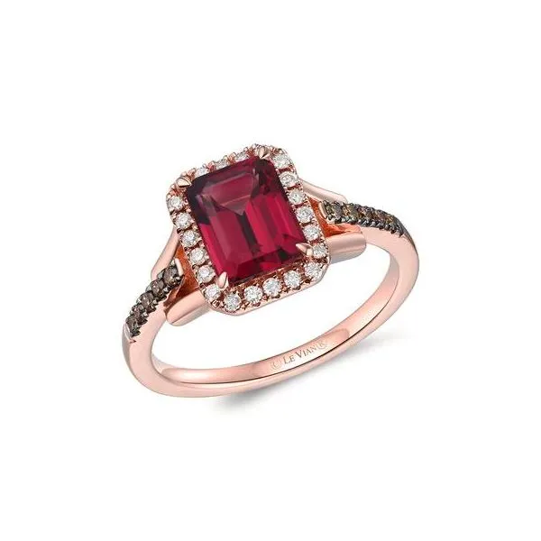 Le Vian 14K Strawberry Gold Halo Ring with Rhodolite Garnet and Diamonds Jim Kryshak Jewelers Wausau, WI
