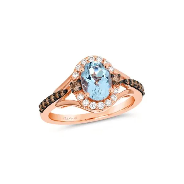 Le Vian 14K Strawberry Gold Halo Ring with Aquamarine and Diamonds Jim Kryshak Jewelers Wausau, WI