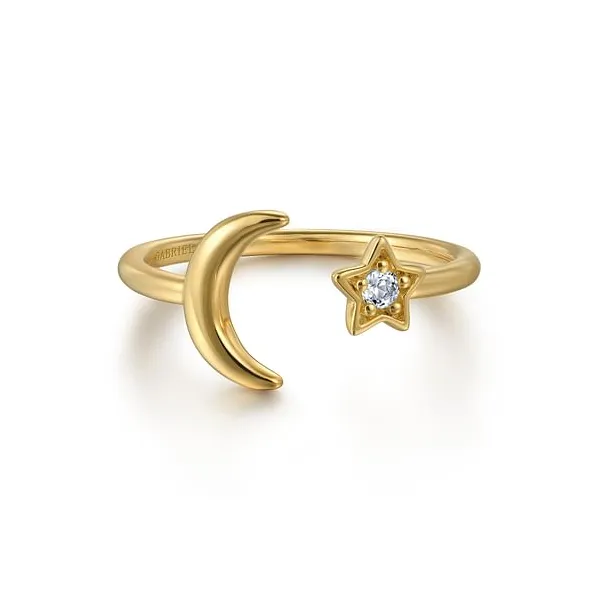 14K Yellow Gold Moon & Star Ring with White Sapphire Jim Kryshak Jewelers Wausau, WI