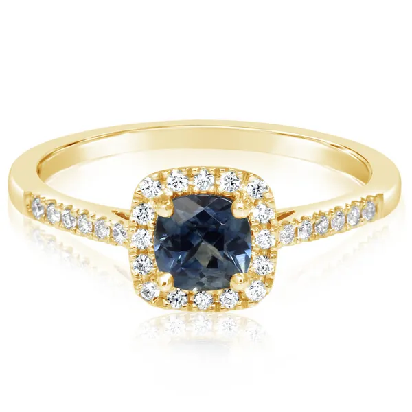 Parle 14K Yellow Gold Montana Sapphire Halo Ring Jim Kryshak Jewelers Wausau, WI