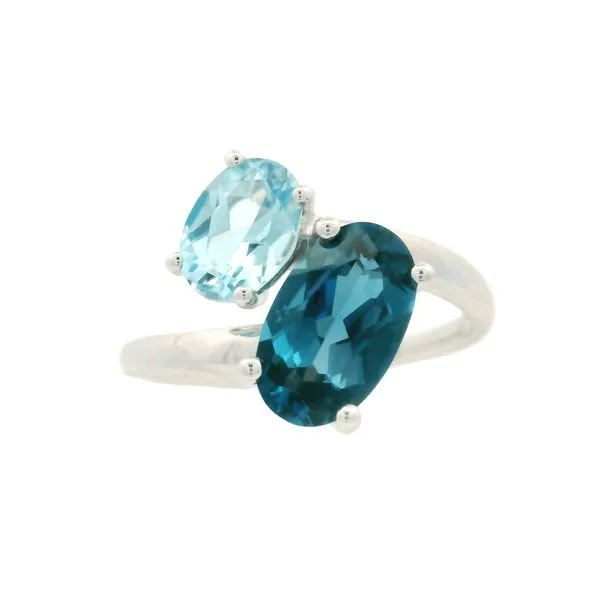 14K White Gold Two Stone London Blue and Swiss Blue Topaz Ring Jim Kryshak Jewelers Wausau, WI
