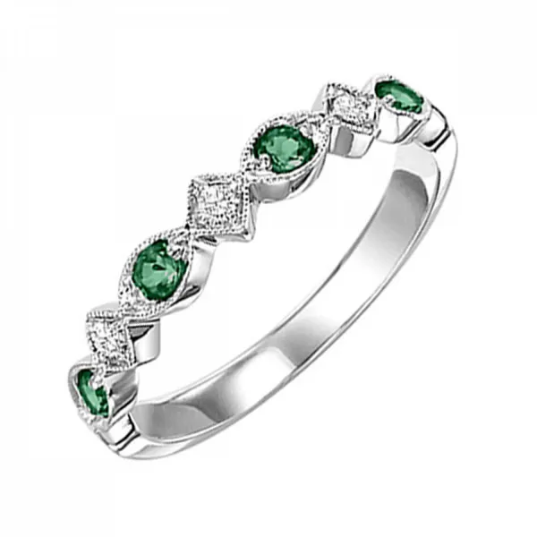 10Kt White Gold Emerald and Diamond Stackable Ring Jim Kryshak Jewelers Wausau, WI